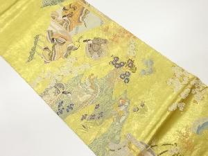 洛中風景に草花・鴛鴦・御所車模様織出し袋帯